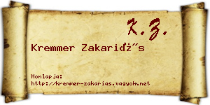 Kremmer Zakariás névjegykártya